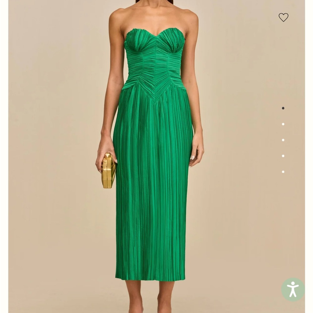 Cult Gaia Ashika Strapless Green Pleated Midi Dress